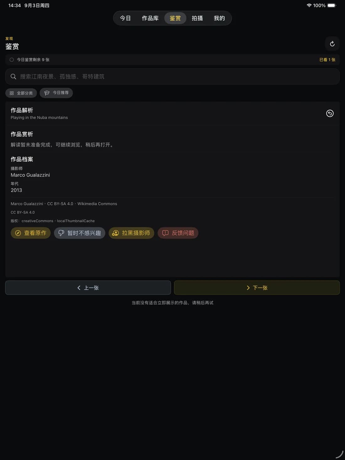 映迹作品鉴赏页面,展示作品档案与反馈操作